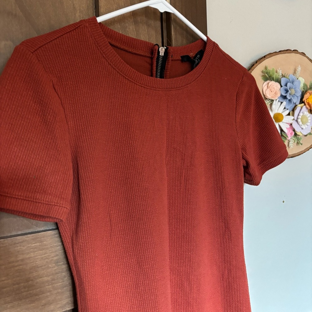 Forever 21 Fitted Ribbed Bodycon Dress Red Orange Size S - Picture 3 of 4